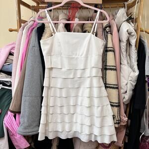 Nadine Pleaded Ruffles Mini Dress Size Medium White Engagement Formal Graduation